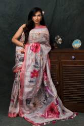 bhagalpuri printed pure linen saree