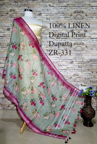 pink border digital printed dupatta