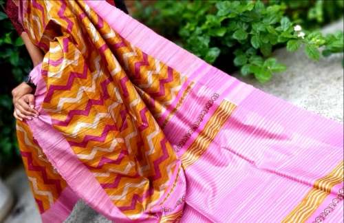 pink tussar silk saree by Ktm handloom fabric