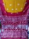 pink yellow print saree
