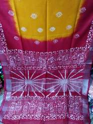 pink yellow print saree