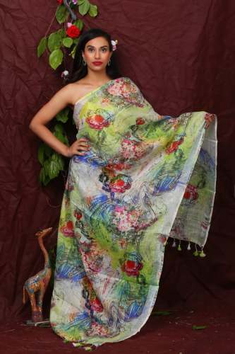 printed linen dupatta