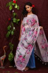 printed pink linen dupatta