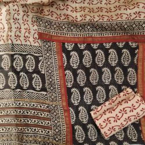 Hand Block Printed Ladies Cahnderi unstitched Suit by Kalamkari Crafts