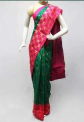 Designer Green and Pink Cotton Silk saree