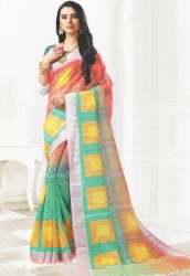 Designer Multi Color Linen Saree