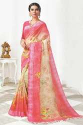 Designer Pink Linen Cotton Saree