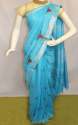 Designer Sky Blue Linen saree