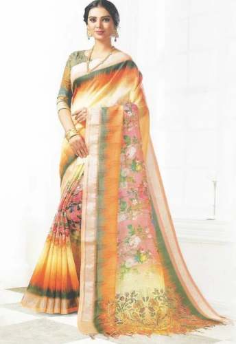 Fancy Printed Linen Multi Color Saree
