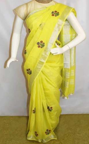 Fancy Yellow Linen Cotton saree by ARRS Silk