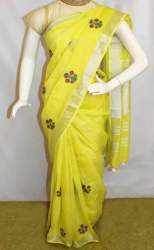 Fancy Yellow Linen Cotton saree