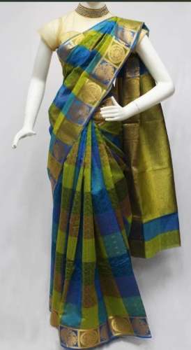 Multi Color Cheks cotton Silk Saree 