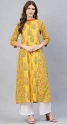 Yellow Designer Long Kurti  by Yuvdhi Apparels Pvt Ltd 
