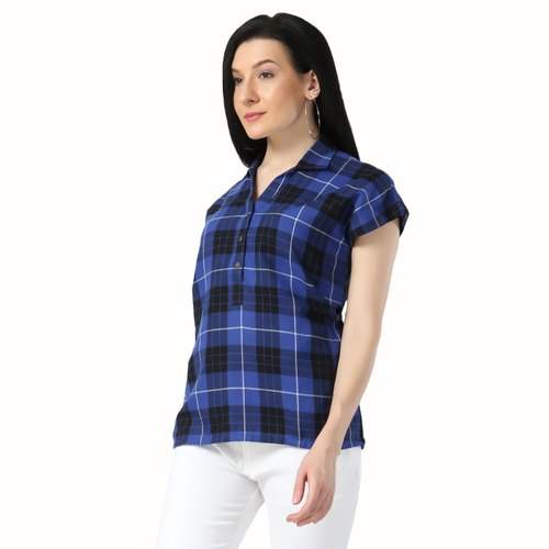Fancy Blue Checks Ladies Shirt style Top by Olesia