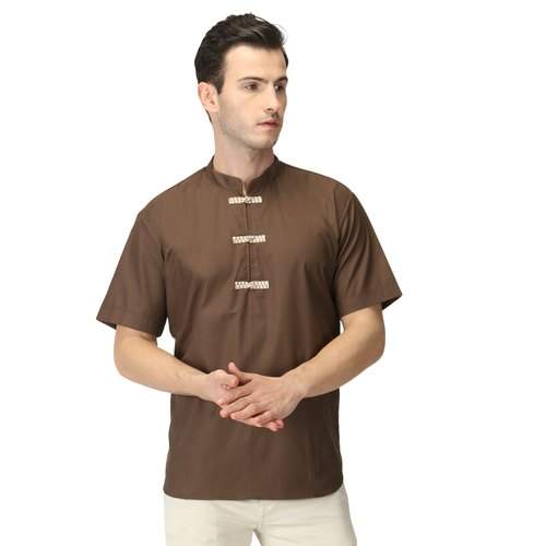 Short Sleeve Brown Plain Kurta for mens by Olesia