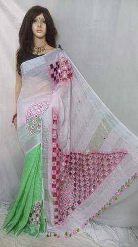 Fancy Linen Embroidered Saree