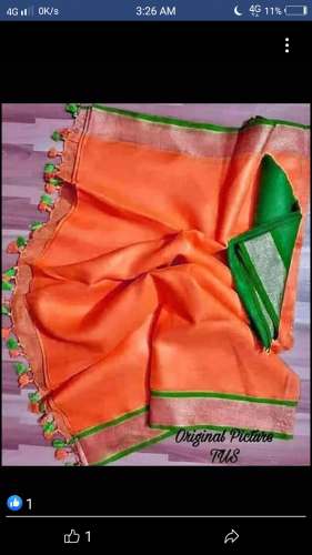 Fancy orange Cotton Silk Saree by Zeenat Handloom