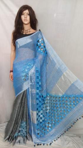 Linen Embroidered saree by Zeenat Handloom