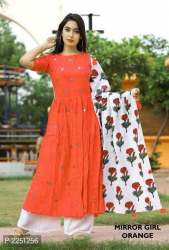 Rayon cotton with mirror embroidery work