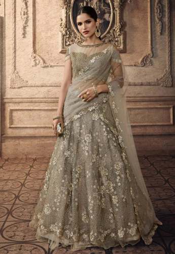 COPPER GOLDEN FLORAL WEDDING LEHENGA SET by India Boulevard