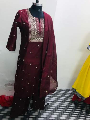 Chanderi Designer Kurti With Palazzo and Dupatta