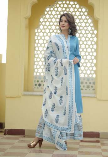 Designer Cotton Kurti With Skirt And Dupatta