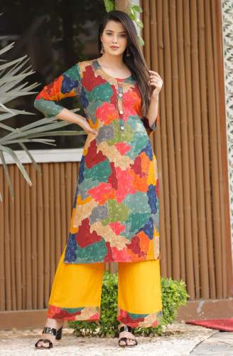 Designer Katha Work Kurti With Palazzo