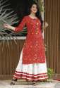 Party Wear Cotton Discharge Print Kurti With Skirt