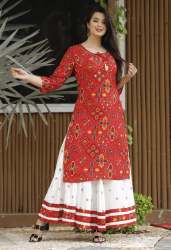 Party Wear Cotton Discharge Print Kurti With Skirt