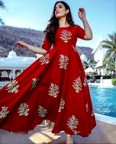 Party Wear Gold Printed Long kurti