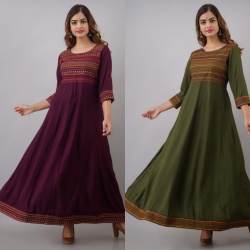 Rayon Long Embroidered Kurti