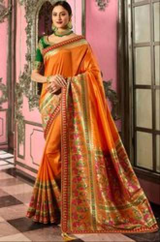 Designer Orange Silk saree