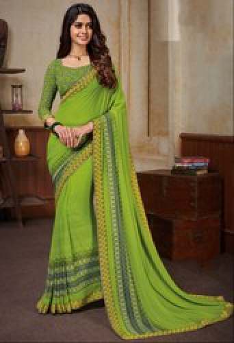 Parrote Green Georgette Printed Saree