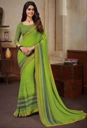 Parrote Green Georgette Printed Saree