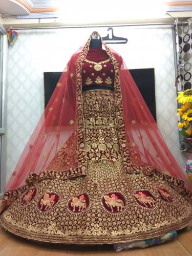 Elegant Velvet Embroidered Wedding lehenga