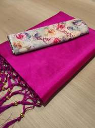 Fancy Plain Silk Saree with Printed Blouse