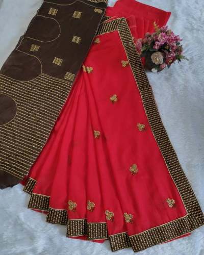 chiffon border work saree