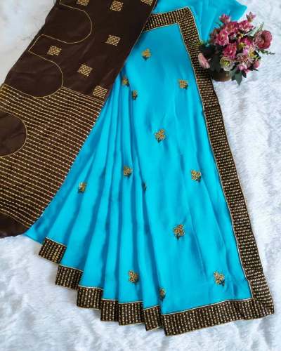 plain butti work saree by Gk trendz