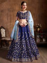 Dark Blue Embroidered Wedding Wear Lehenga