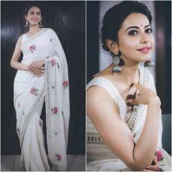 Desinger white Red flower Saree 