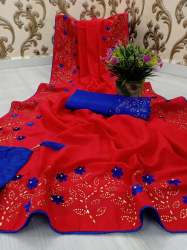 Diamond Work Vichitra Silk Saree