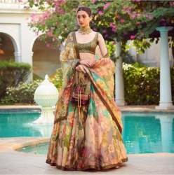 Floral Printed Mehendi Green Lehenga Choli