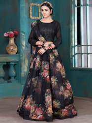 Flower Printed Black Lehenga Choli