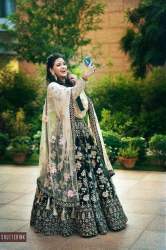 GREEN COLORED PARTY WEAR DESIGNER LEHENGA CHOLI 