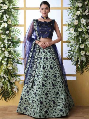 Mint Green Lehenga With Navy Blue Choli by rms creation