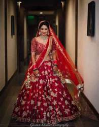 RED COLORED PARTYWEAR EMBROIDERED LEHENGA CHOLI