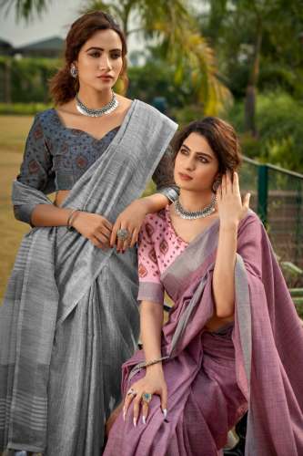 Soft linen Silk with khadi Print Saree