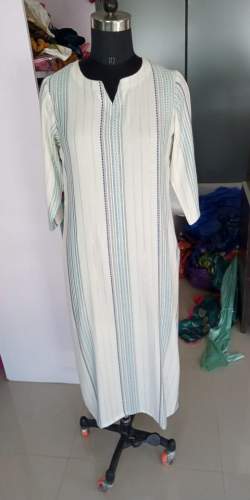 Long fancy Cotton white kurti by Real Threads