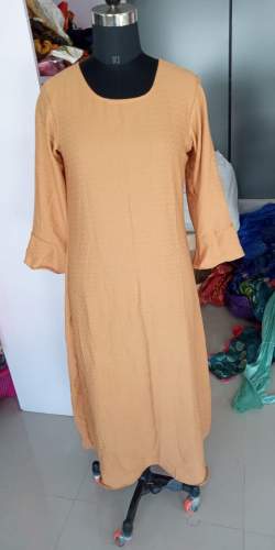 Plain rayon Long Kurti by Real Threads