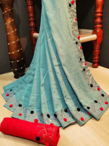  Full Diamond Work with Pom Pom lace saree
